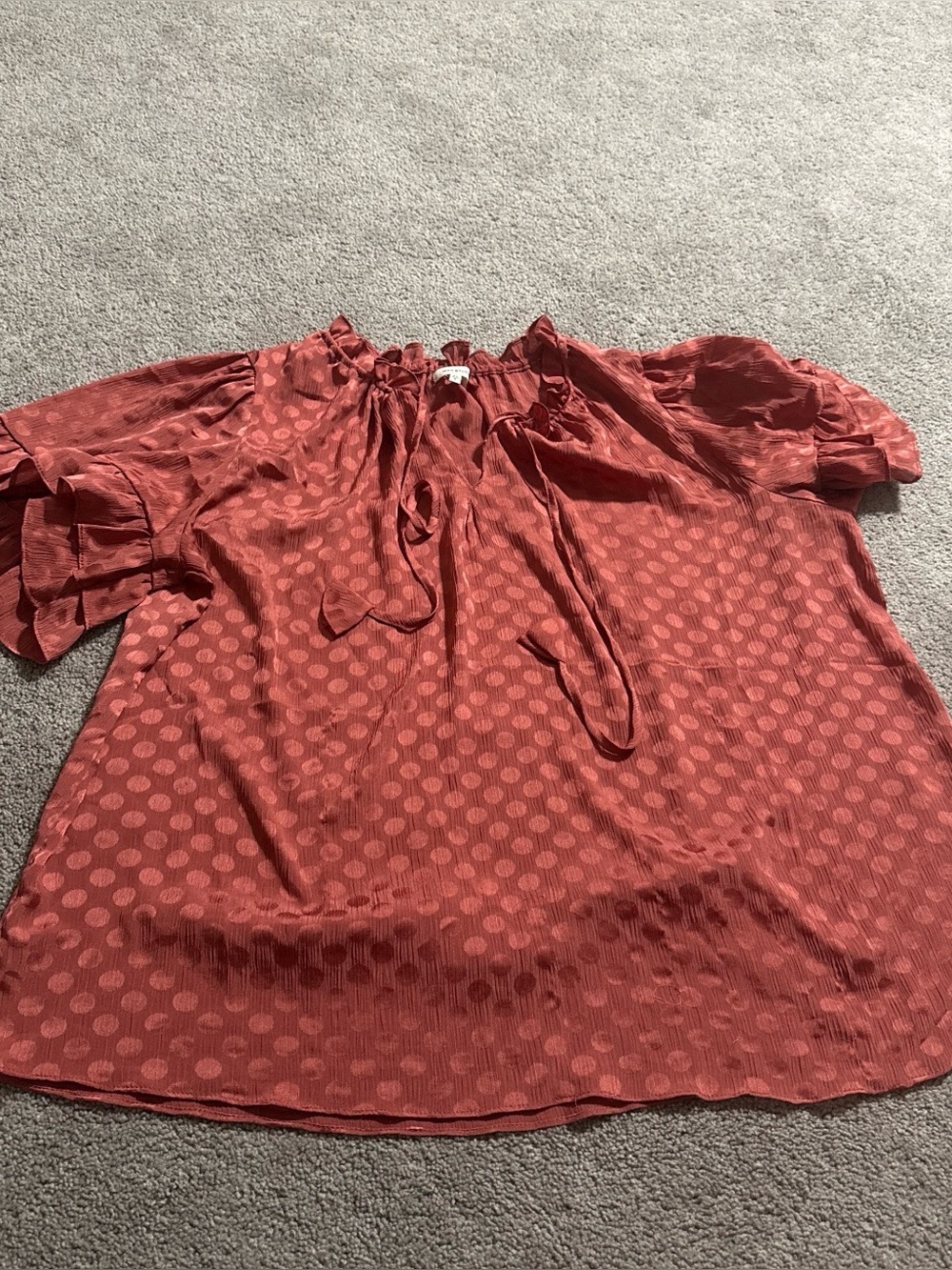 Max Studio Rust Dot Tie-Neck Blouse